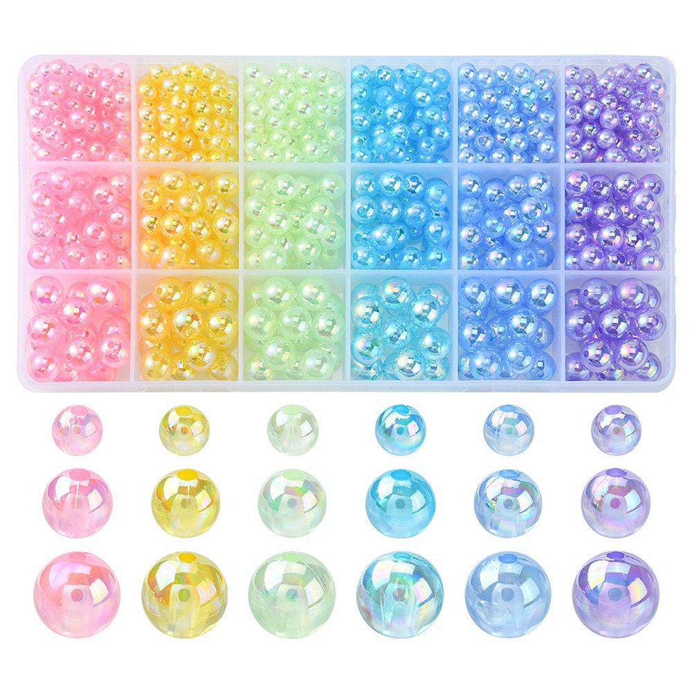 6 Color, 3 Size AB Translucent Acrylic Bead Kits (650 beads per box)