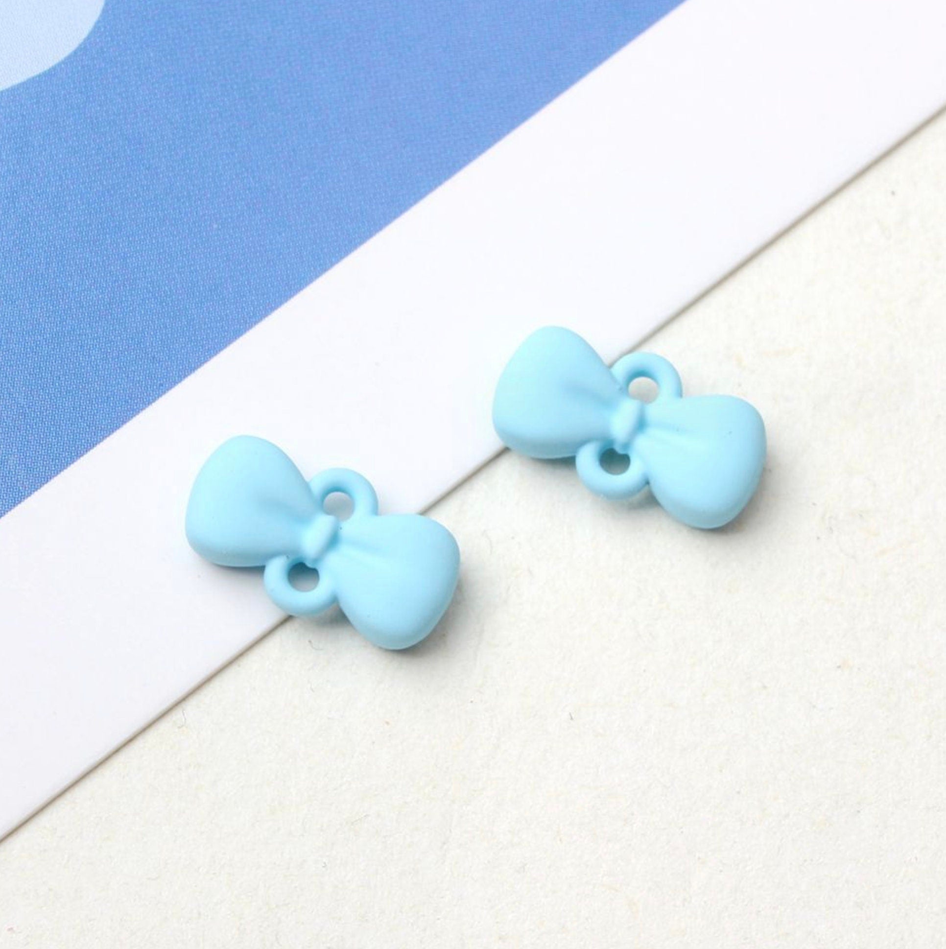 Pastel Alloy Enamel Bows with Two Links (7mm x 12mm)