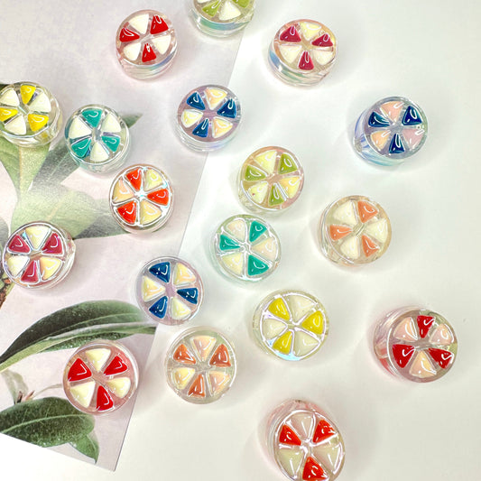 Cute Iridescent Mixed Color Peppermint Enamel Acrylic Bead (21mm x 21mm x 9mm, Hole: 4mm)