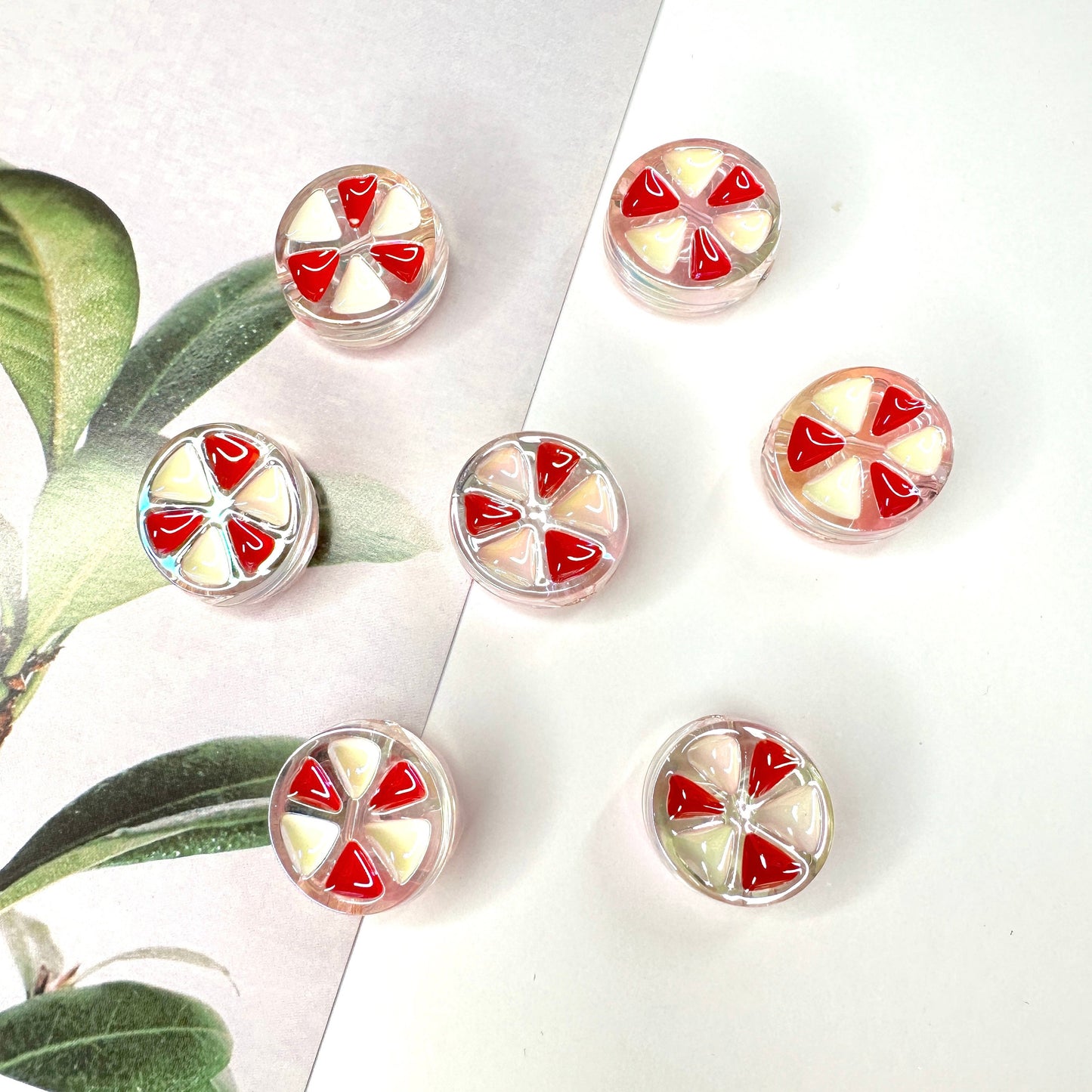 Cute Iridescent Mixed Color Peppermint Enamel Acrylic Bead (21mm x 21mm x 9mm, Hole: 4mm)