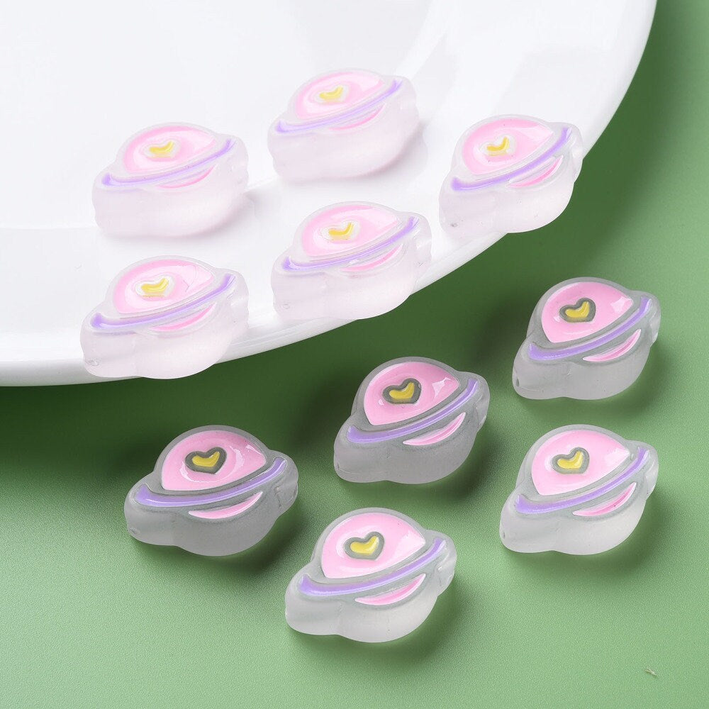 Frosted Purple, Pink, Yellow, White, Blue Planet Enamel Acrylic Bead ( 19mm x 26 mm x 9mm, Hole: 3mm)