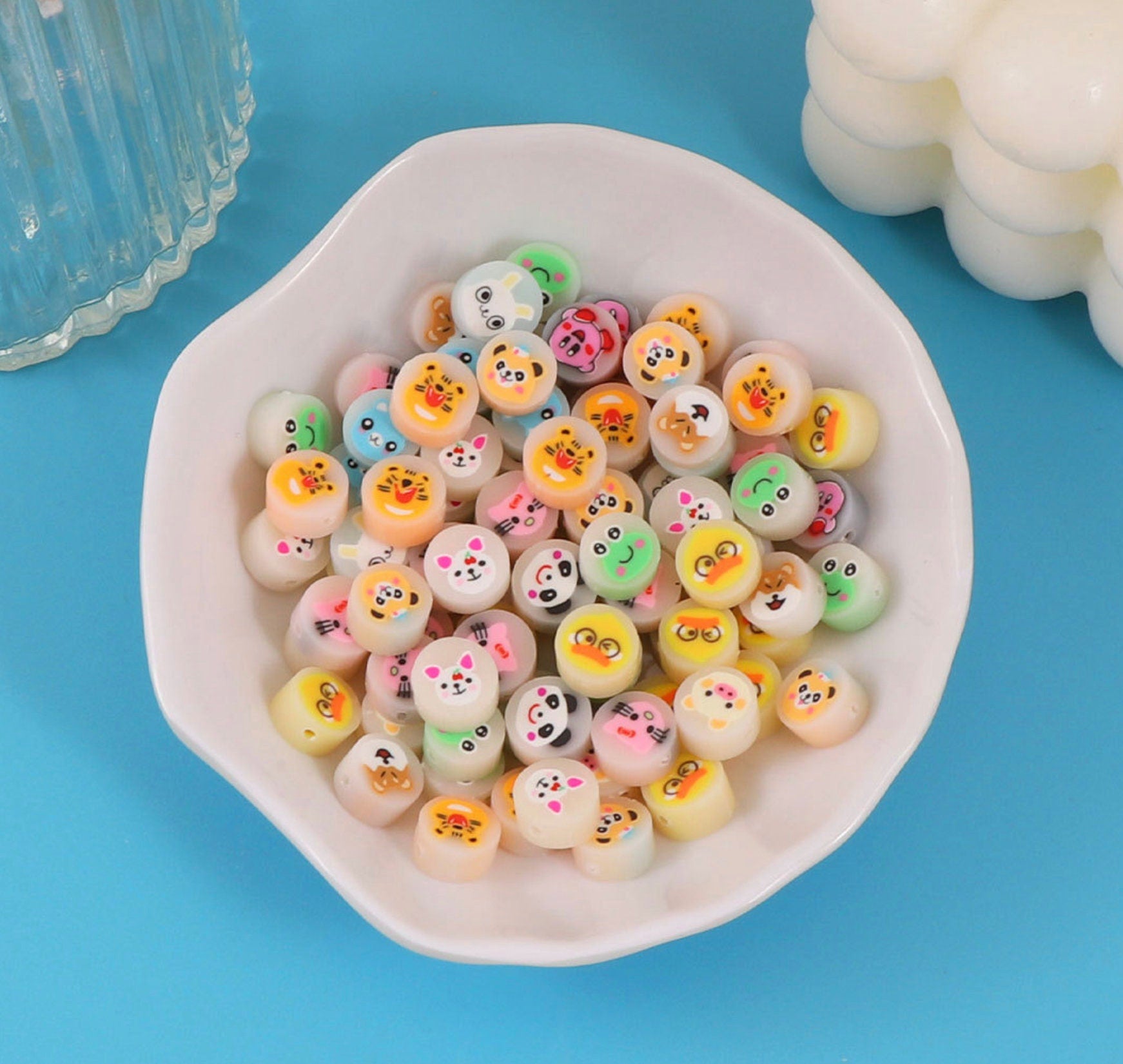 Cute Mixed Animal Themed Polymer Clay Beads (10mm x 5mm, hole 2mm)