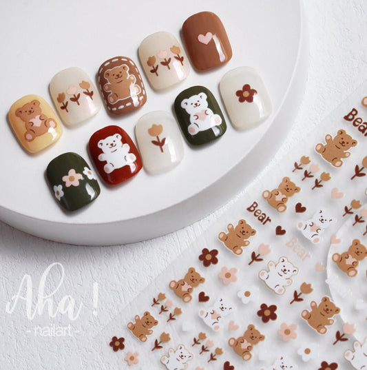 Brown Bear or Rainbow Bear, Animal Themed Nail Art Stickers