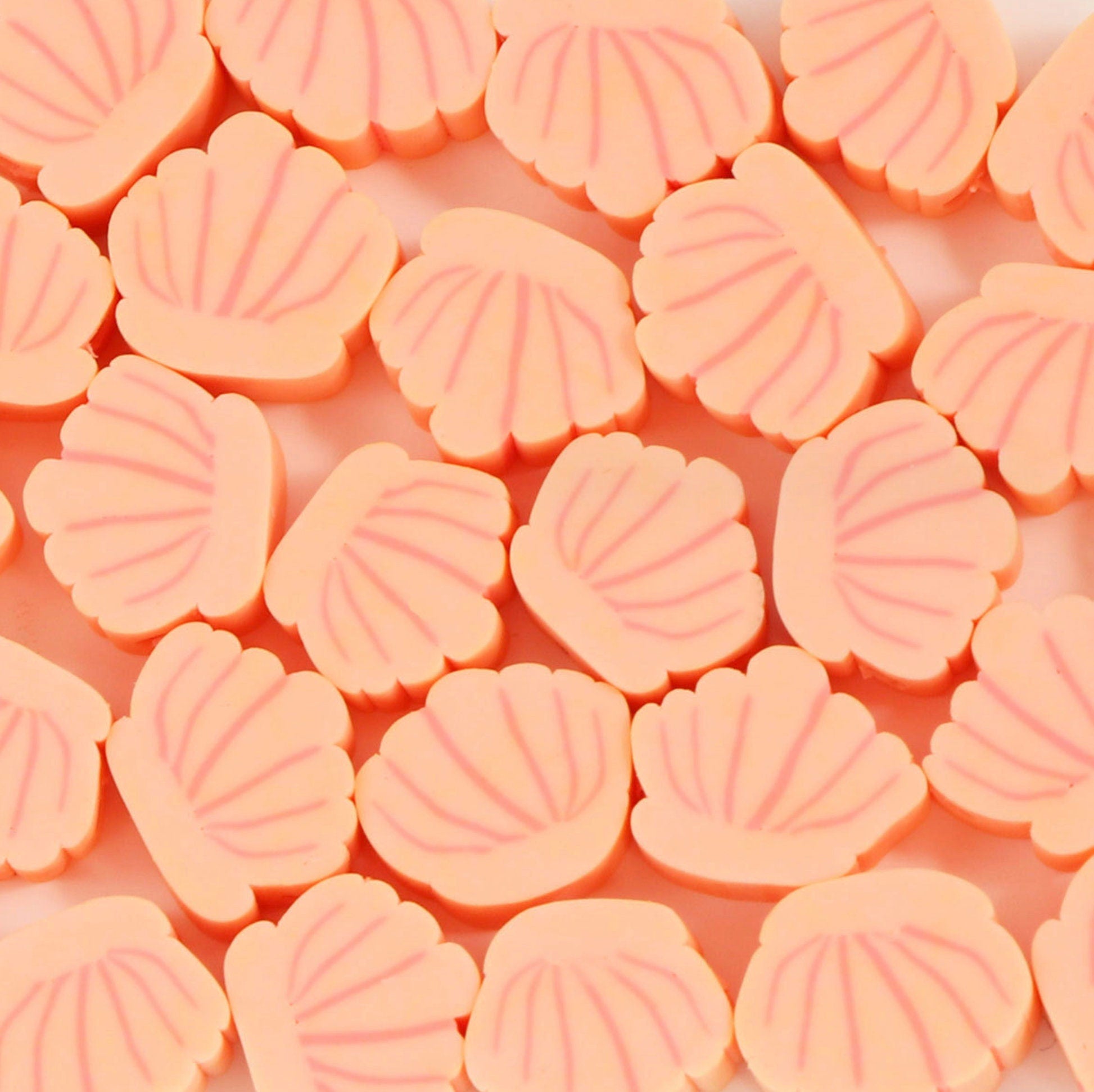 Coral Colored Clam Shell, Ocean Sea Themed Polymer Clay Beads (10mm x 5mm, hole 2mm)