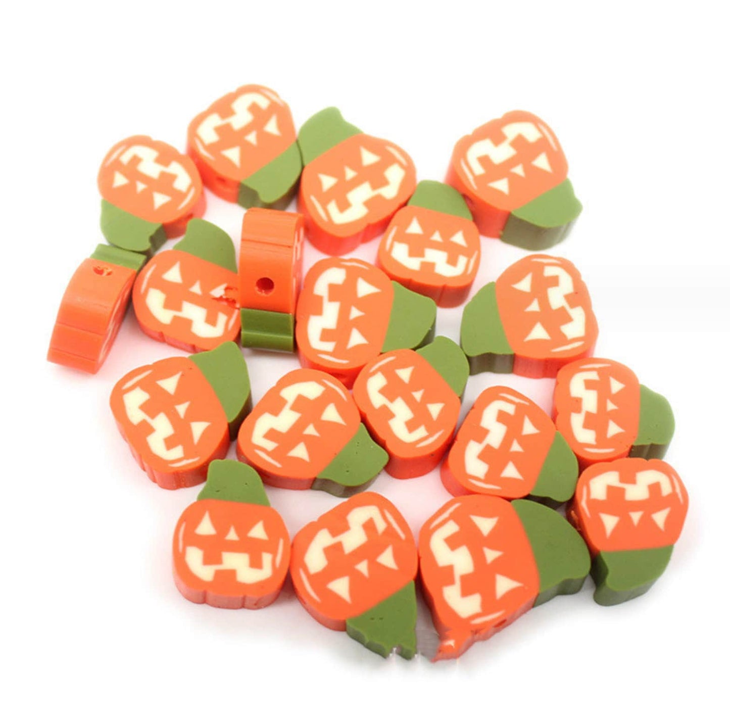 Cute Jack-o-Lantern, Halloween Themed Polymer Clay Beads (10mm x 5mm, hole 2mm)