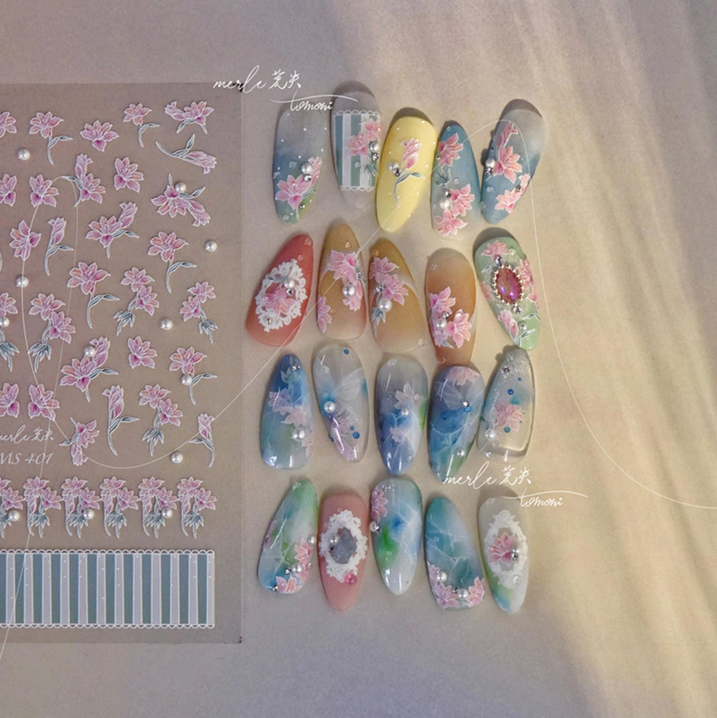 Shiny Lotus Flower Themed Nail Art Stickers