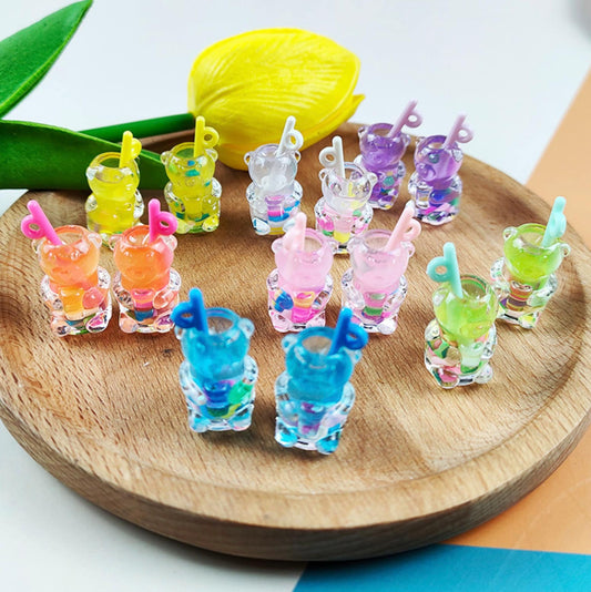 Resin Confetti Tea Bear Shaped Plastic Bottle Charm with Eye Pin (23mm x 12mm)