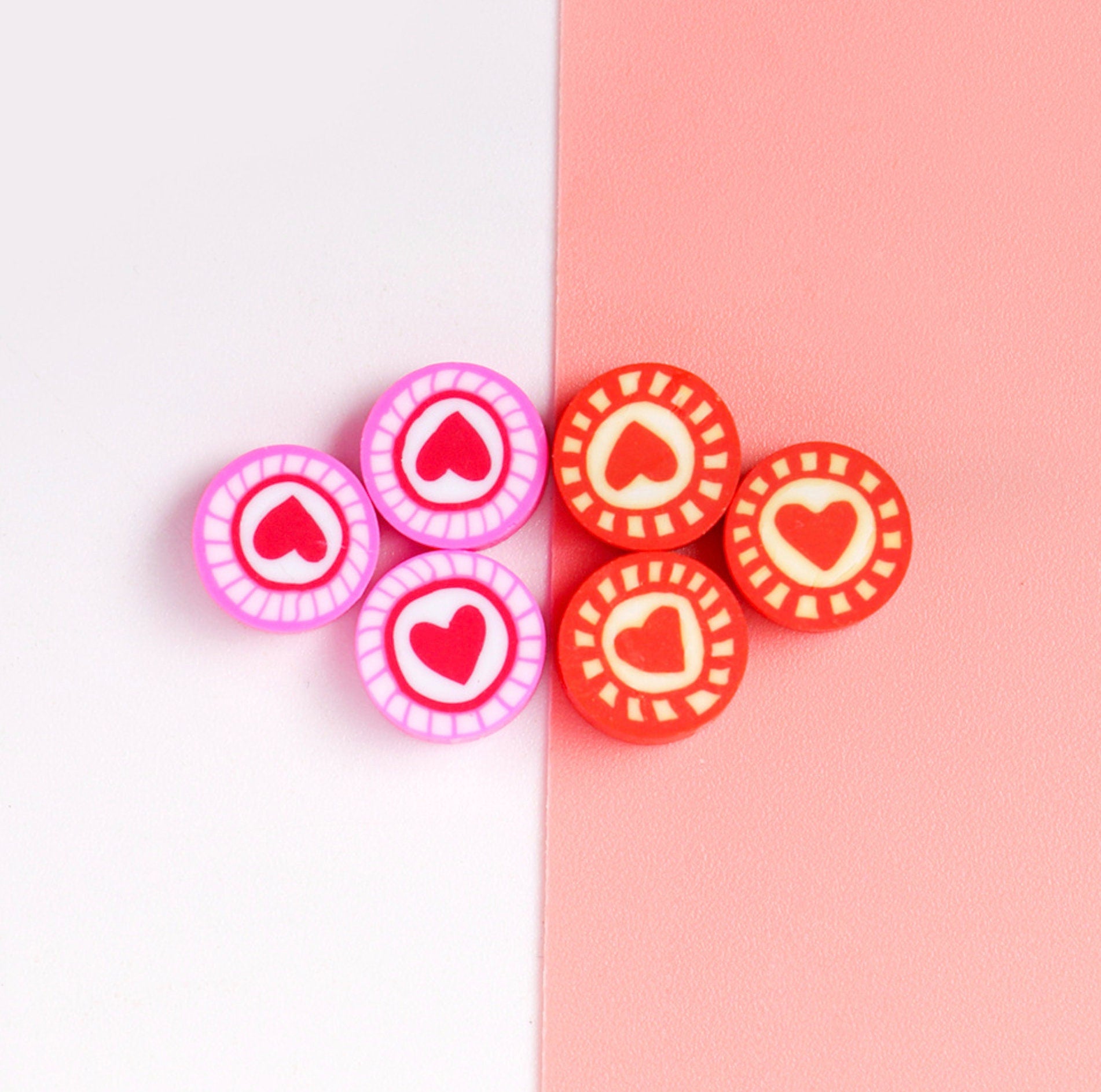 Pink/Red Heart, Valentine's Day Themed Polymer Clay Beads