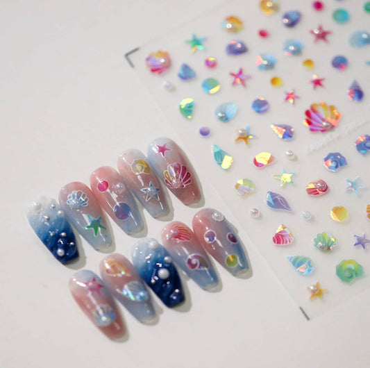 Rainbow Shells Themed Nail Art Stickers