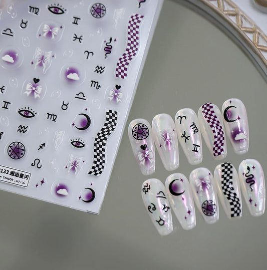 Purple Astrological Themed Nail Art Stickers