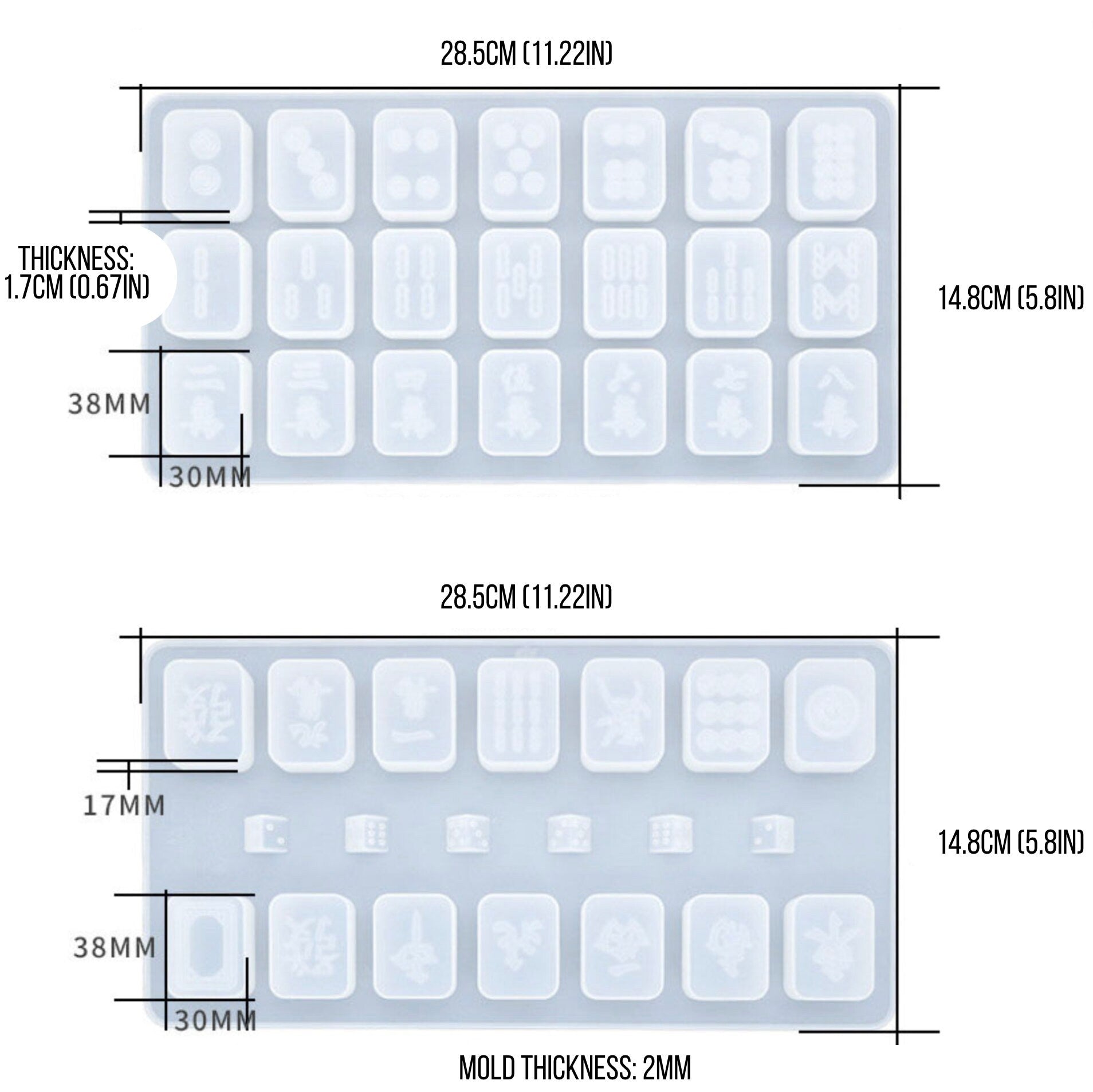 Mahjong Pieces Reusable Silicone Mold SET (does not include wind/flowers pieces)