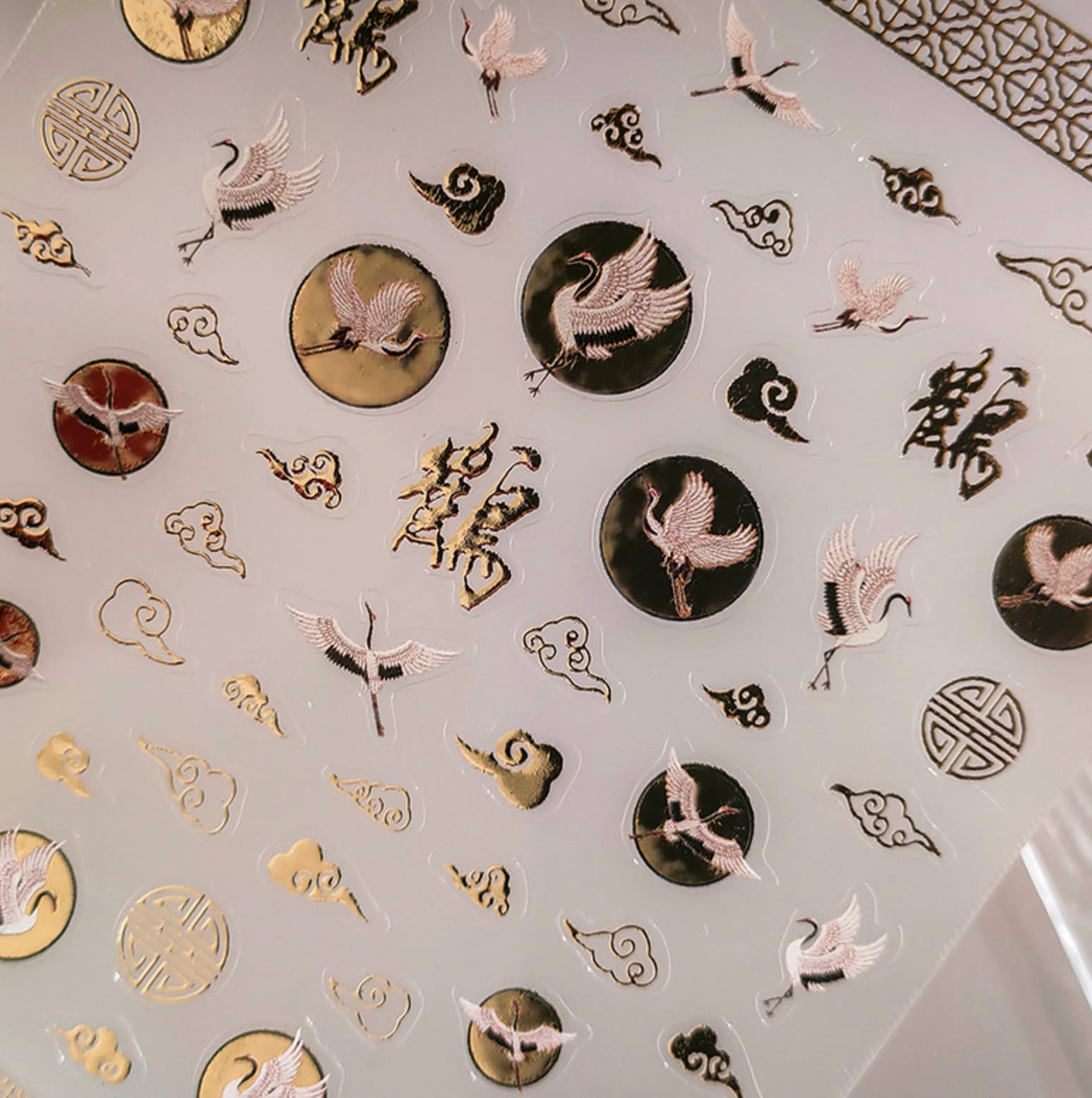 Majestic Gold Crane Themed Nail Art Stickers