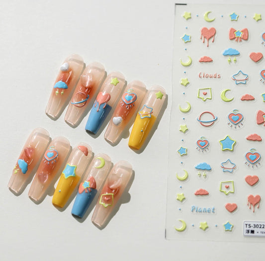 Funky Space Themed Nail Art Stickers