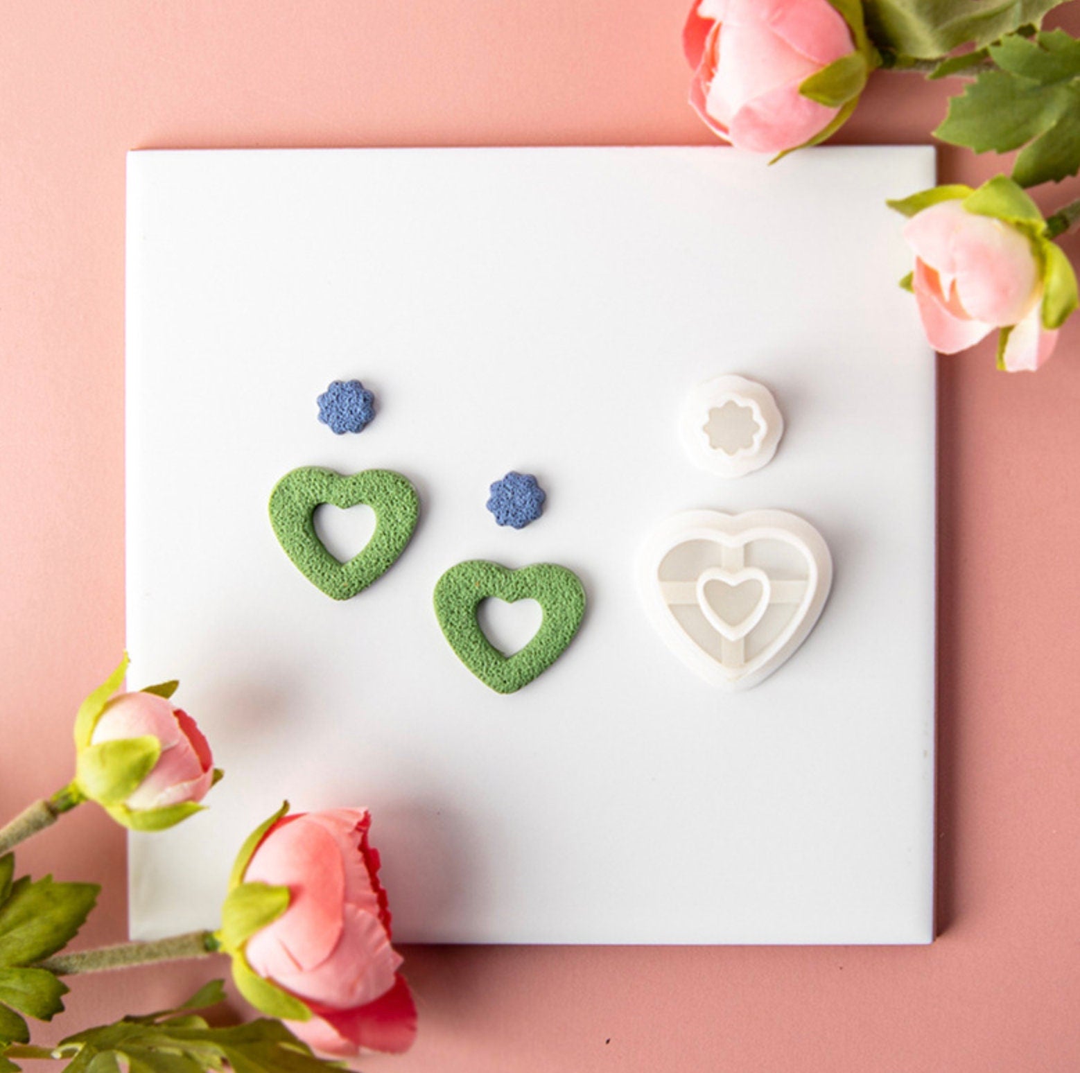 Heart Cutout Shape with 12mm Flower Cutout Polymer Clay Cutter