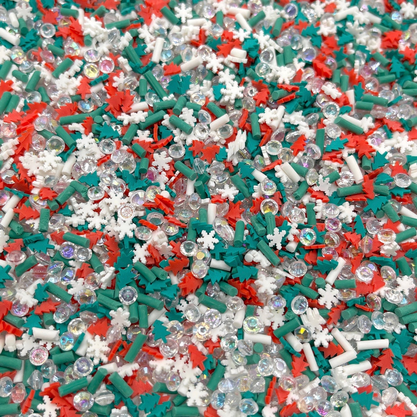 FAKE Red Green Winter Theme w/Rhinestone Polymer Clay Sprinkle Mix (NOT EDIBLE) D3-03