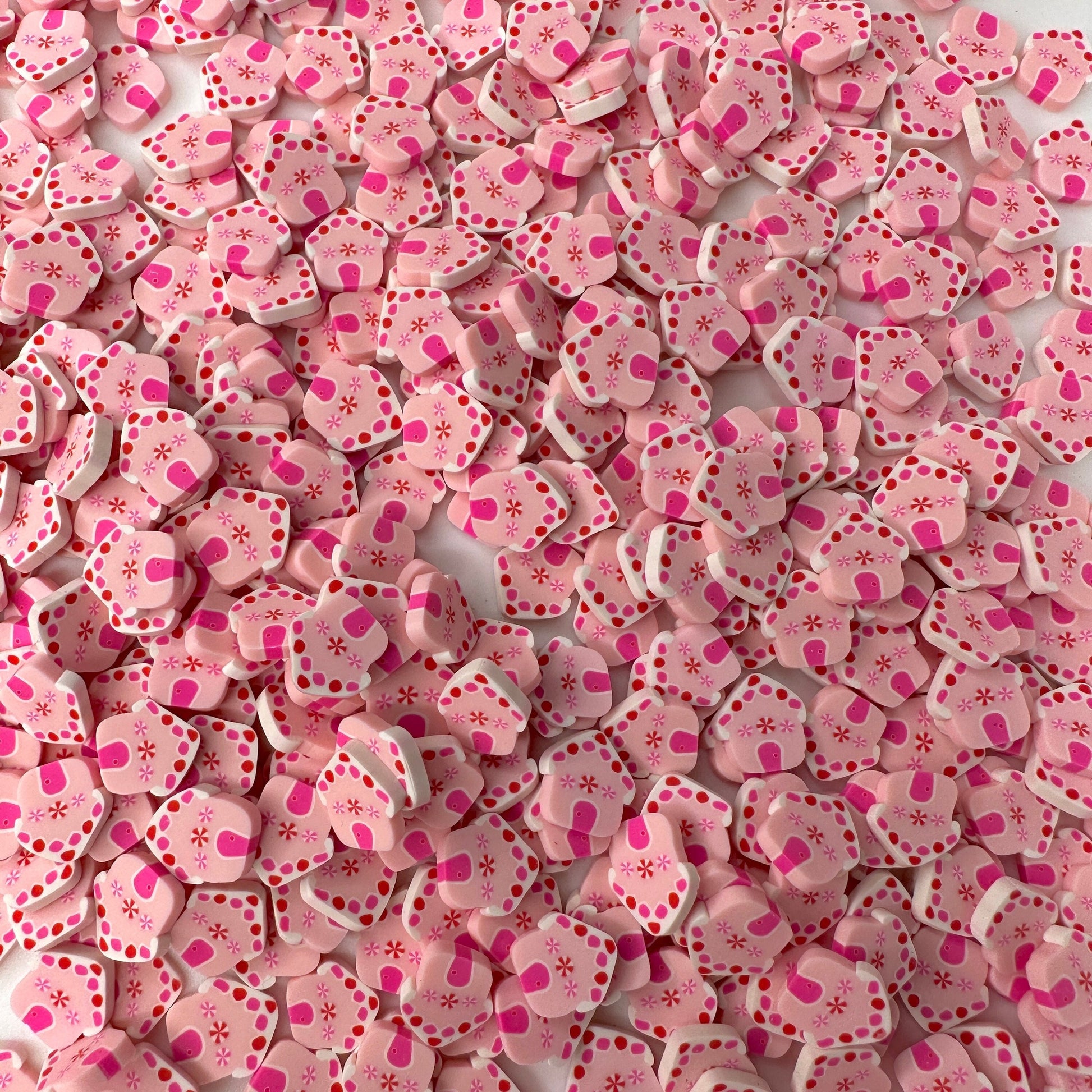 FAKE 5MM/10MM Pink Gingerbread House, Christmas Polymer Clay Sprinkle (NOT EDIBLE)