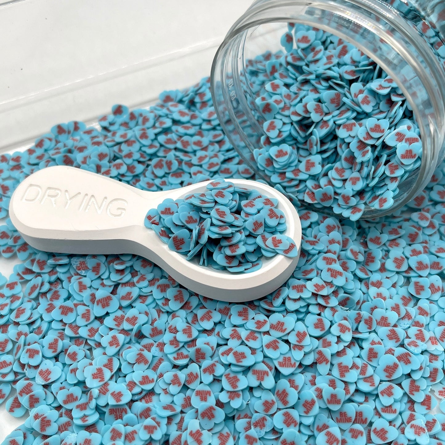 FAKE 5MM Blue Be Mine Valentine Candy Heart Polymer Clay Sprinkles (NOT EDIBLE)D18-15