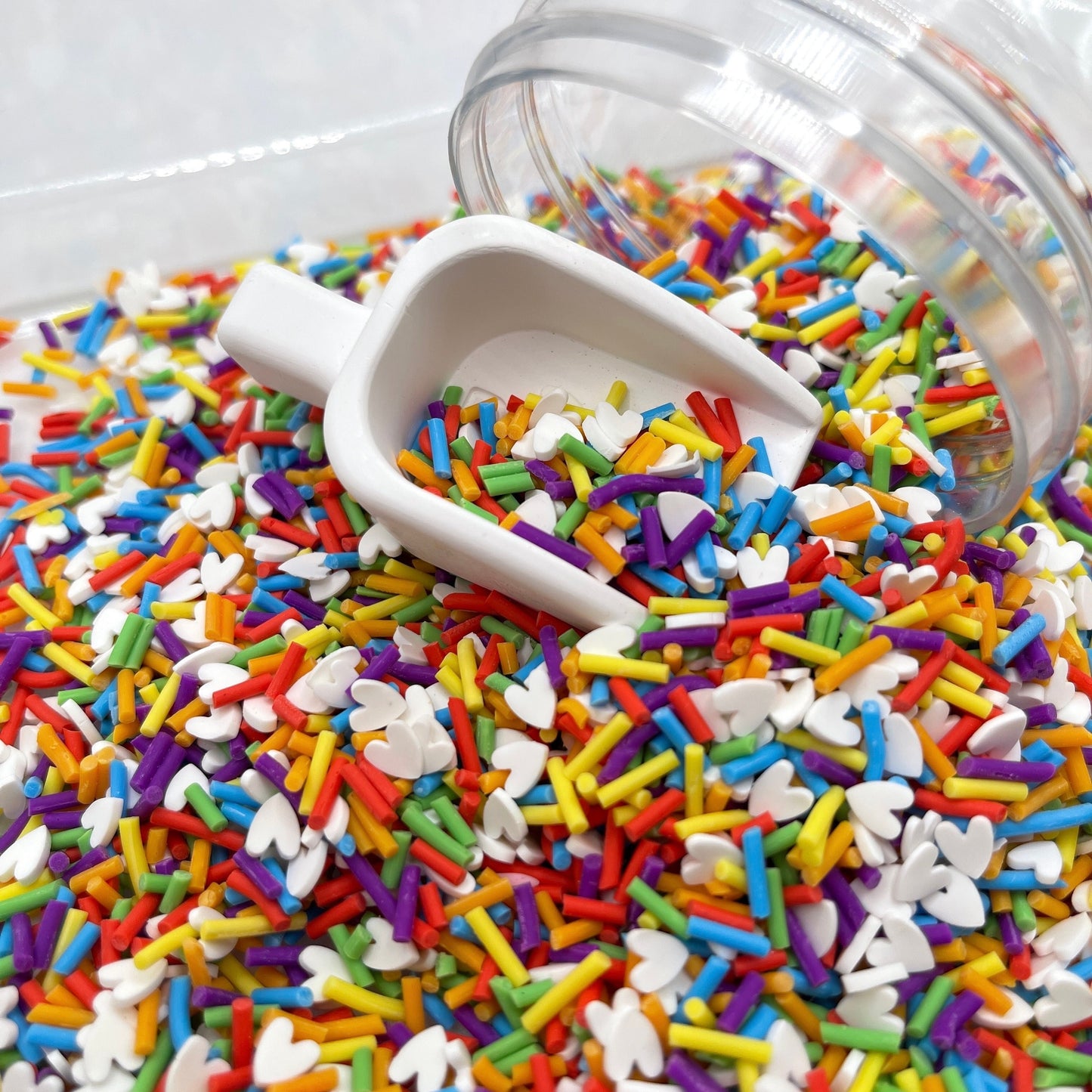 FAKE Rainbow Sprinkles with White Hearts Polymer Clay Sprinkle Mix (NOT EDIBLE) D8-18