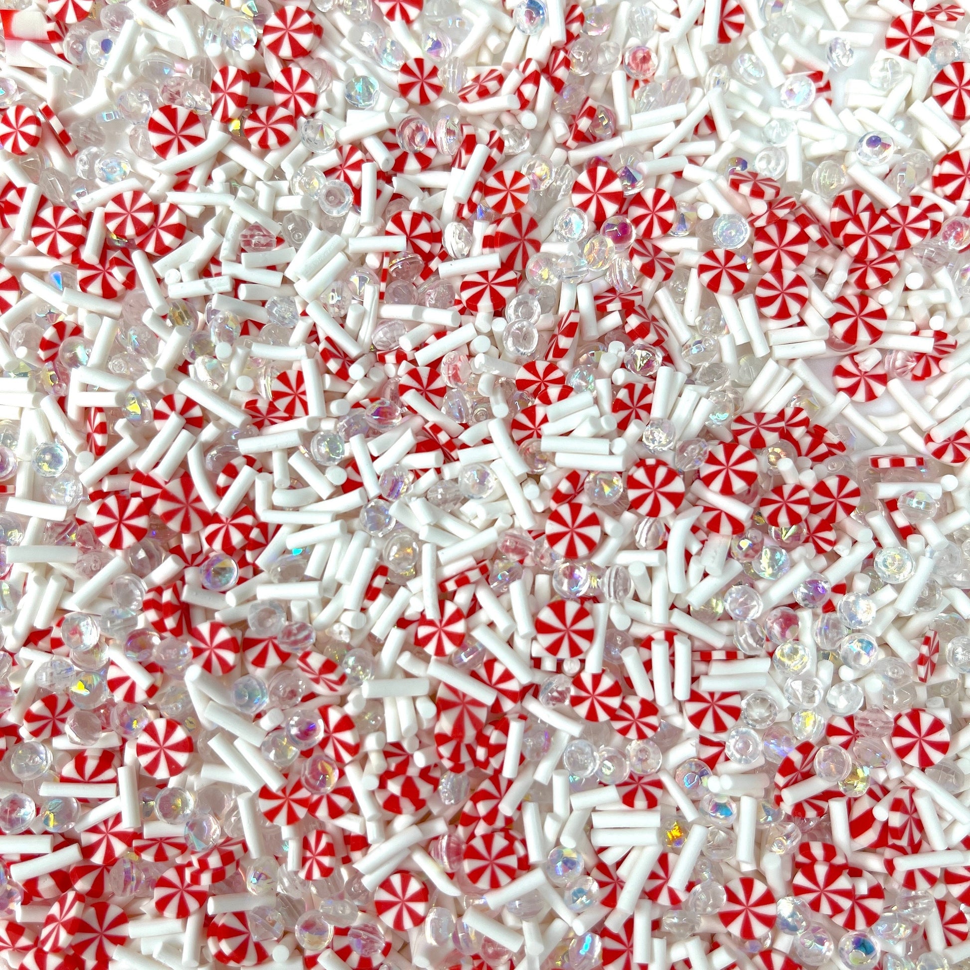 FAKE White Peppermint Rhinestone, Christmas Themed Polymer Clay Sprinkle Mix (NOT EDIBLE) D43-08