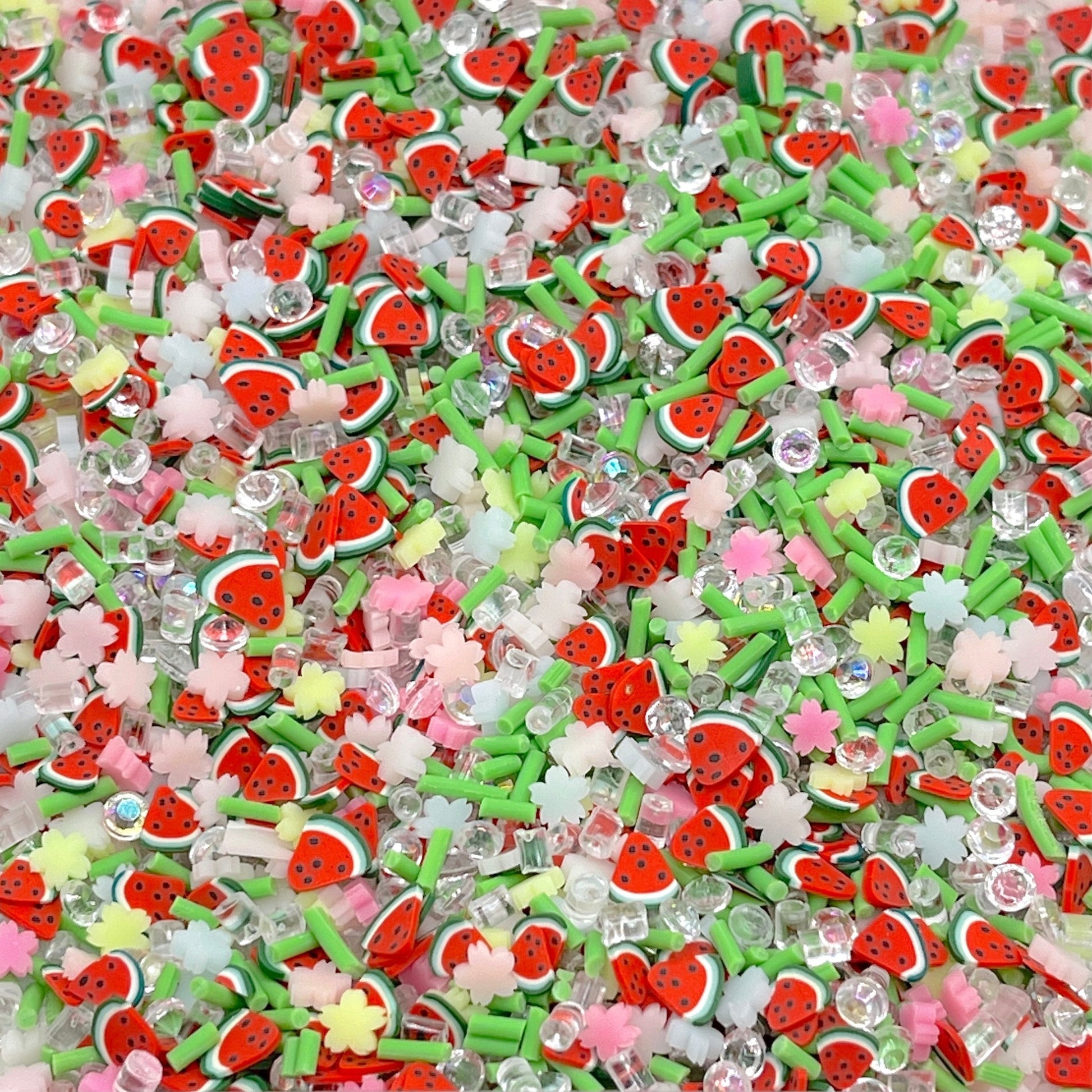 FAKE Watermelon Slice Sakura Flower Fruit Mix with Pearls Polymer Clay Sprinkle Mix (NOT EDIBLE) D10-04