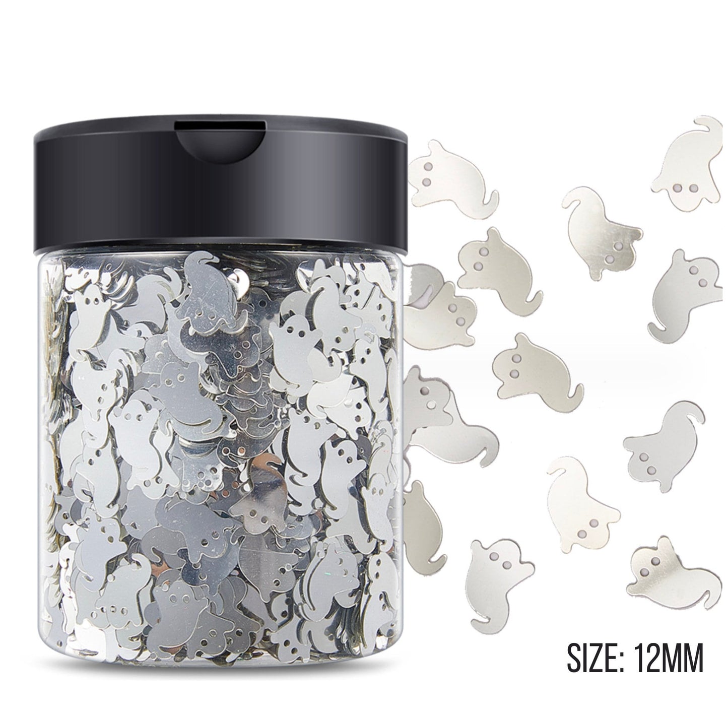 12MM Silver Ghost, Halloween Themed Glitter Confetti Pieces (5G/10G)