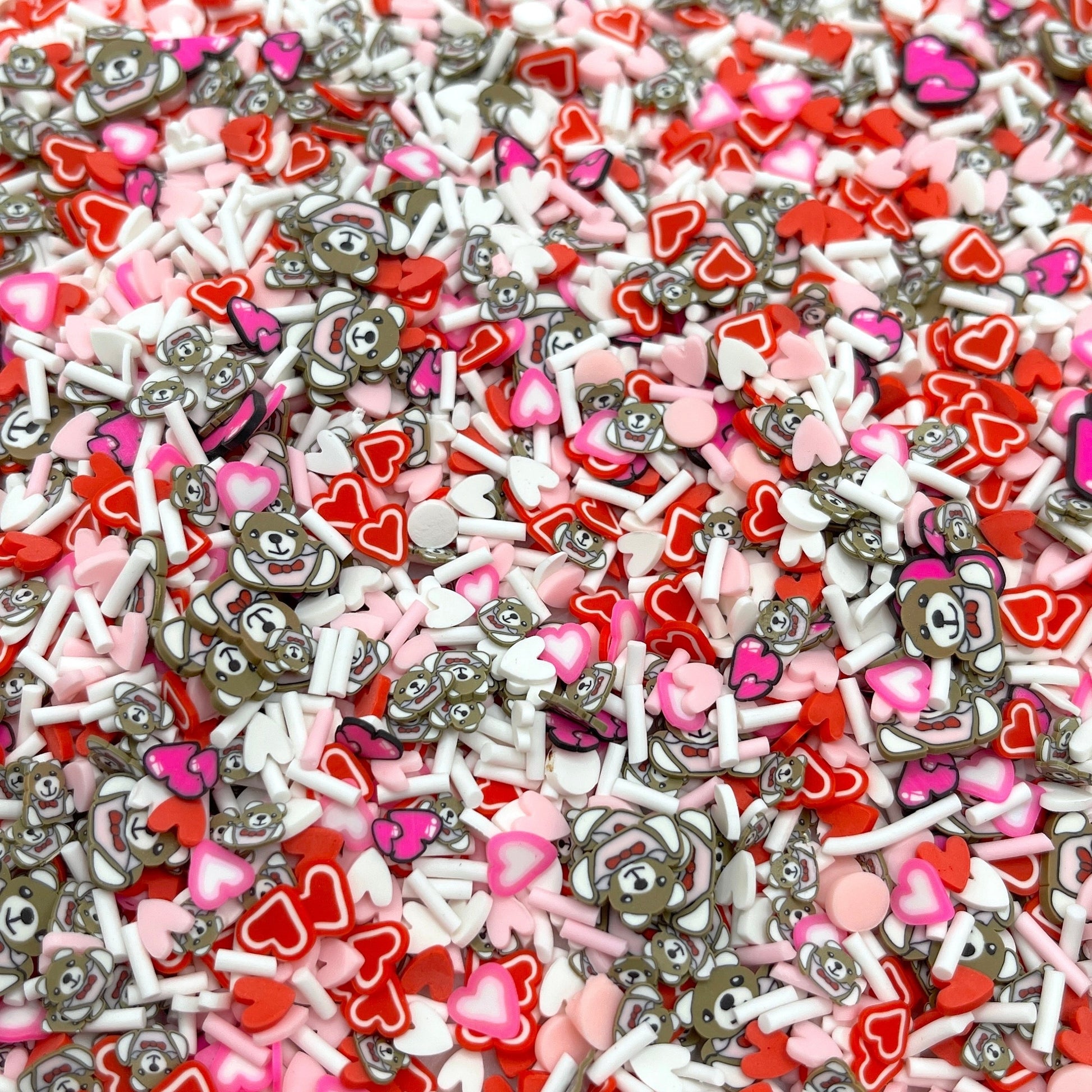 FAKE Lovely Bear Valentine Heart Polymer Clay Sprinkle Mix (NOT EDIBLE) D4-33