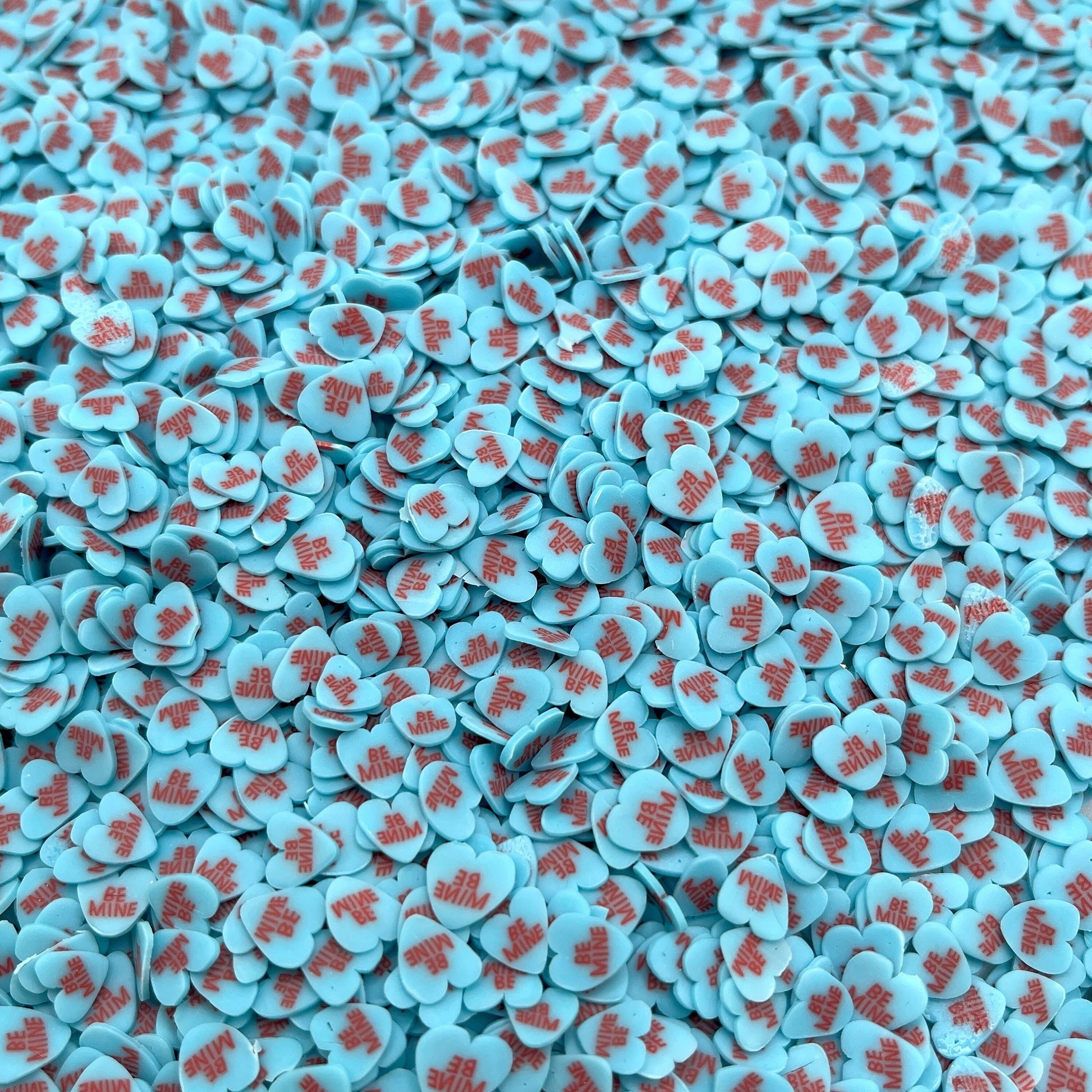 FAKE 5MM Blue Be Mine Valentine Candy Heart Polymer Clay Sprinkles (NOT EDIBLE)D18-15