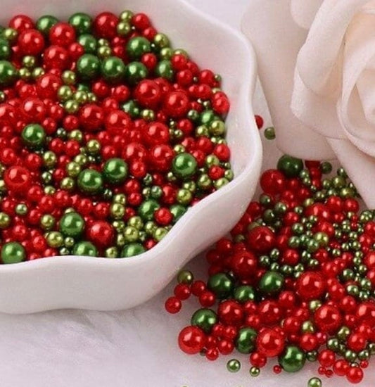 FAKE Mixed No Hole Christmas Red Green Pearls (2.5MM-5MM; NOT EDIBLE) D12-07