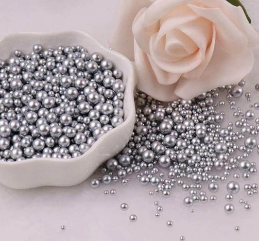 FAKE Matte Silver No Hole Pearls Slime (2.5MM-5MM; NOT EDIBLE) D12-31