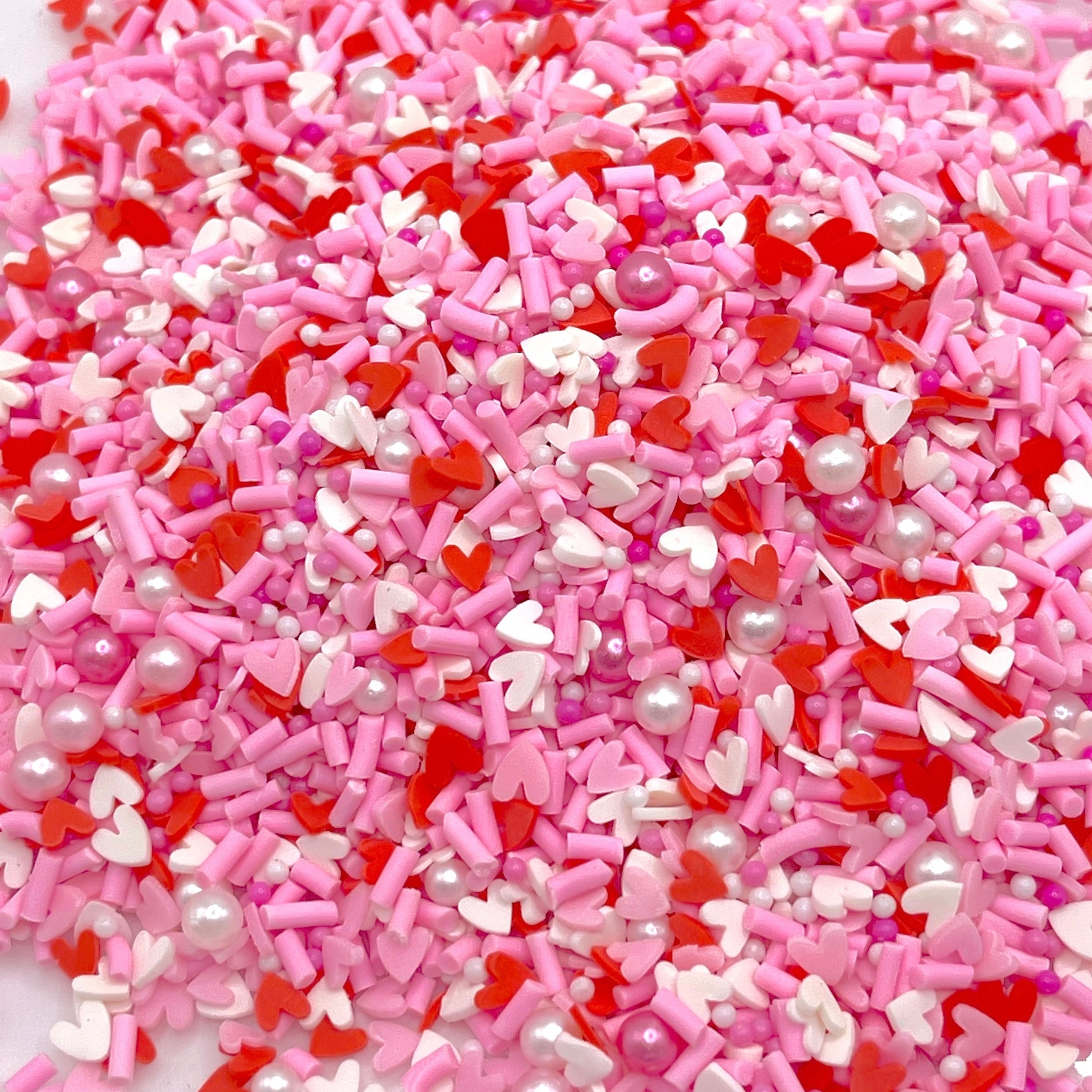 FAKE Pink Pearl and Heart Polymer Clay Sprinkle Mix (NOT EDIBLE) D8-02