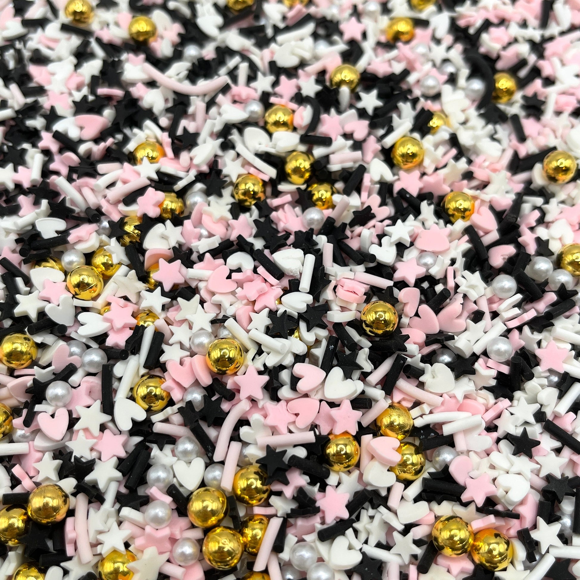 FAKE Black, White, Pink Heart Star Polymer Clay Sprinkle Mix (NOT EDIBLE) D4-28