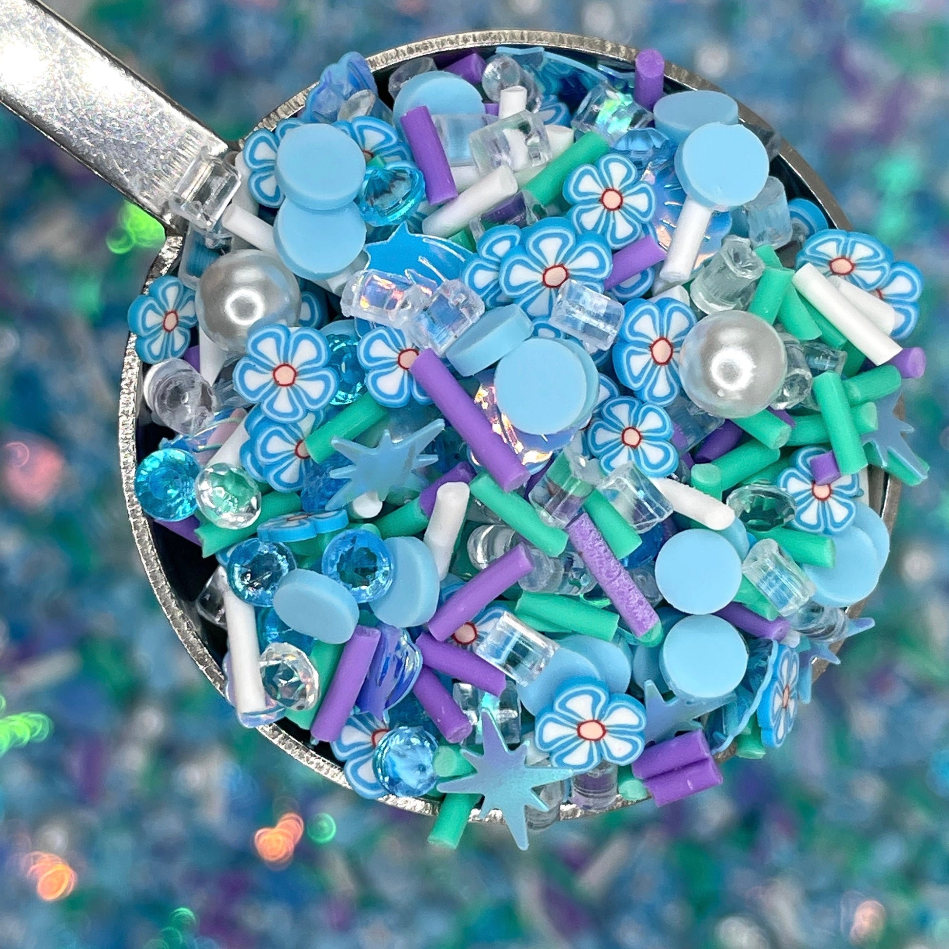 FAKE Blue Flower and Shell Rhinestone Polymer Clay Sprinkle Mix (NOT EDIBLE) D6-06