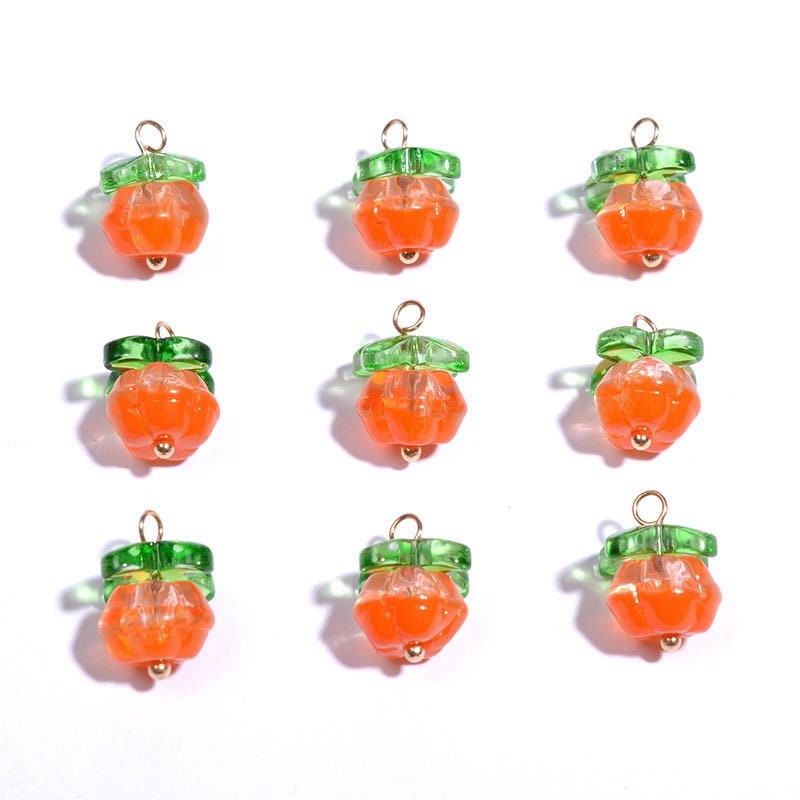 Small Persimmon Charm Made of Beads Style Pendant (14MM X 12MM)