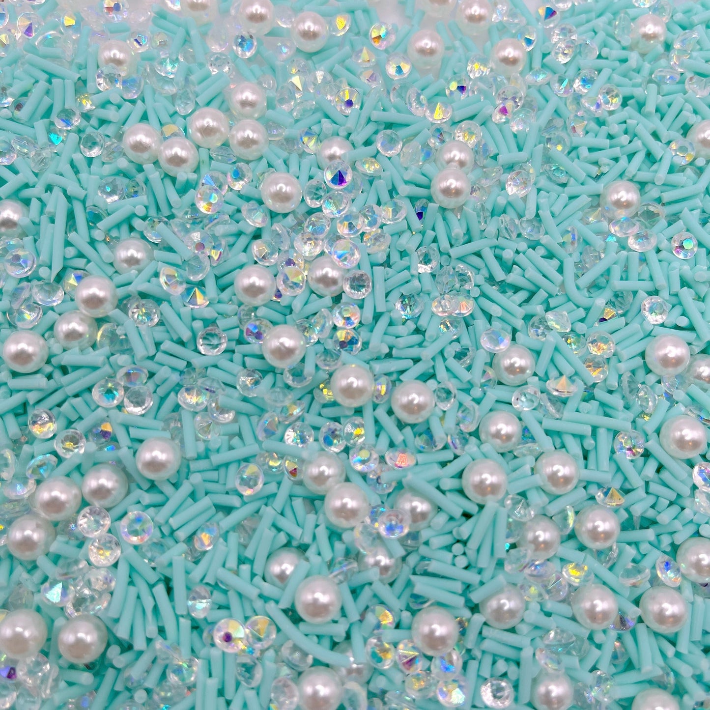 FAKE Turquoise Rhinestone Pearl Polymer Clay Sprinkle Mix (NOT EDIBLE) D3-25