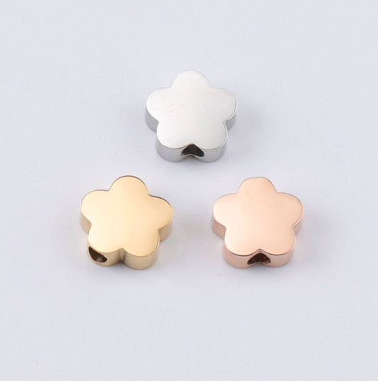 Silver, Gold, Rose Gold Stainless Steel Rounded Flower Themed Charms (8mm x 7mm, hole: 1.8mm)