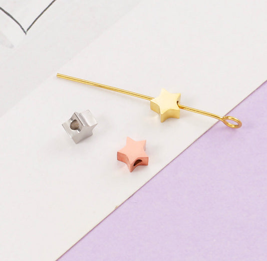 Silver, Gold, Rose Gold Stainless Steel Star Themed Charms (5mm x 5mm, hole: 1.8mm)