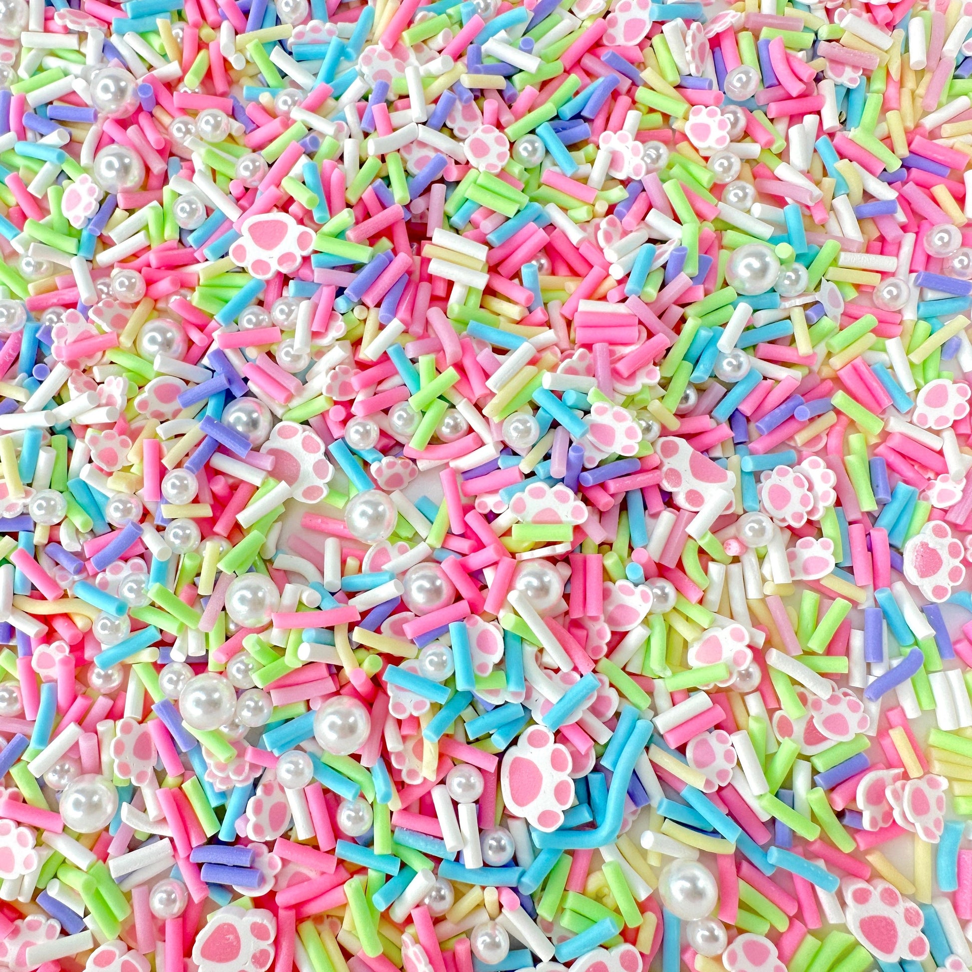 FAKE Mixed Pastel Sprinkles with Pink Paw Print Themed Polymer Clay Sprinkle Mix (NOT EDIBLE) D26-25