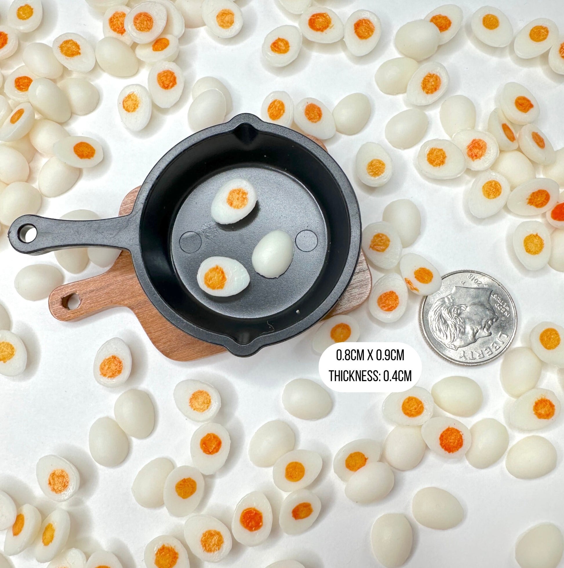 Tiny Sliced Hard Boiled Egg, Food Themed Cabochons (0.8cm x 0.9cm x 0.4cm)