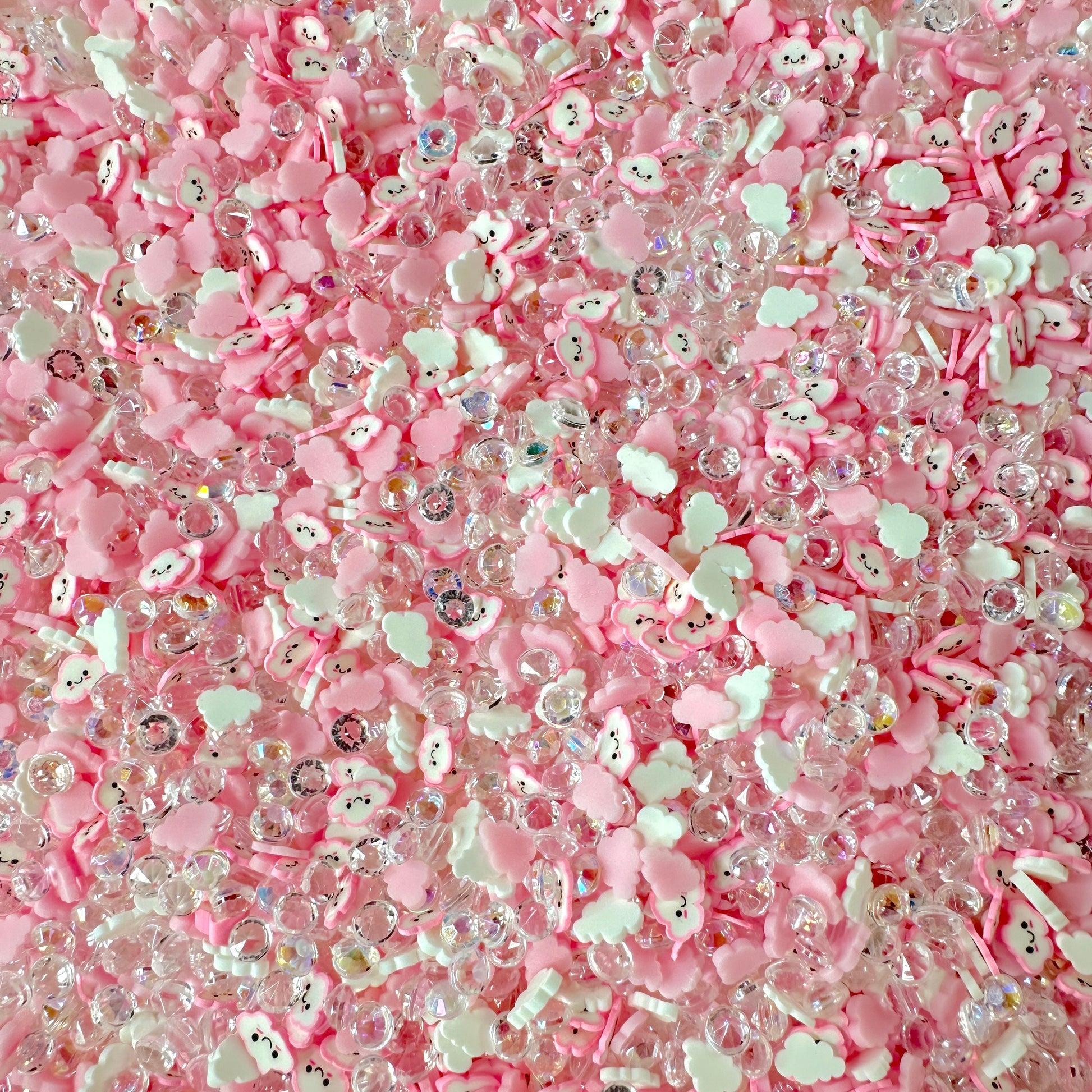 FAKE 5MM Happy Pink Cloud with Rhinestones Themed Polymer Clay Sprinkle Mix (NOT EDIBLE) D1-20