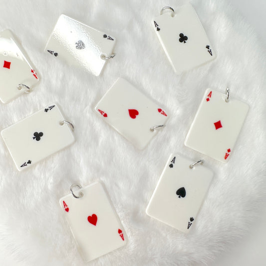 28MM x 34MM Acrylic Playing Card, Poker Themed Charm with Ring (Random Mix)