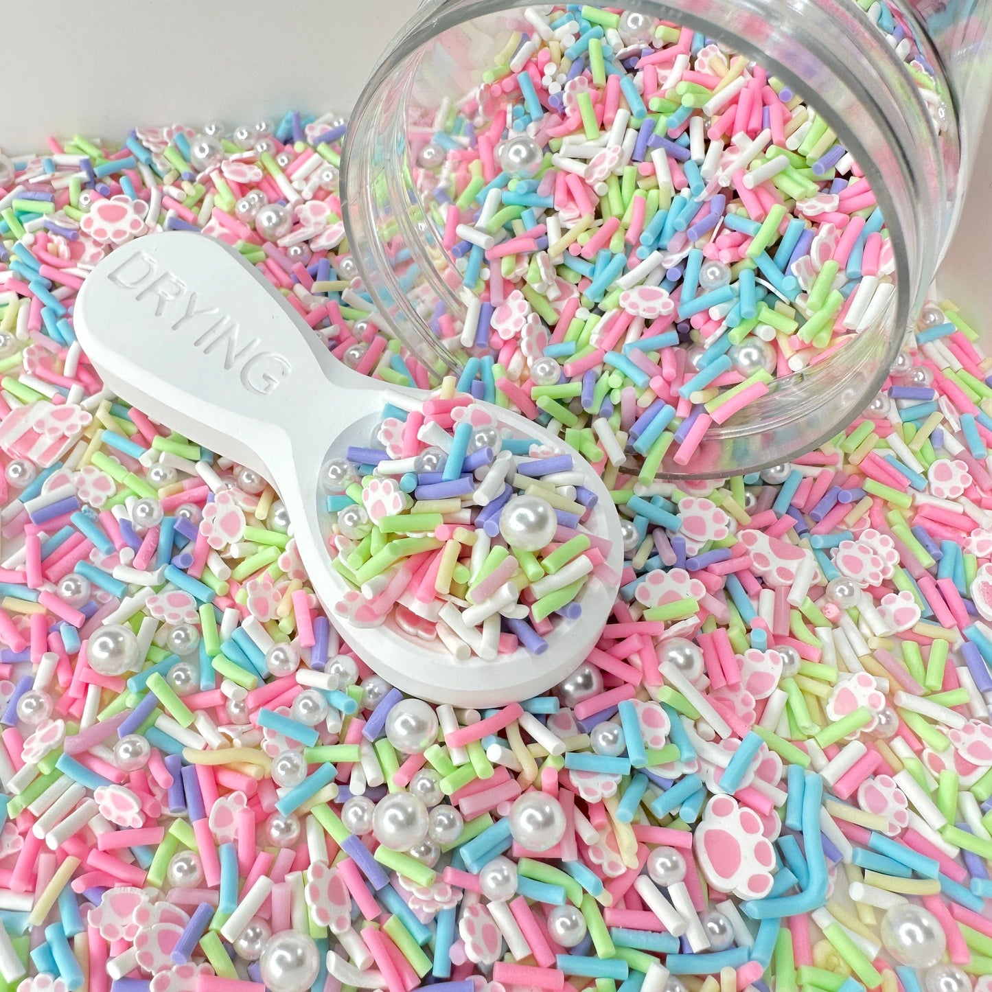 FAKE Mixed Pastel Sprinkles with Pink Paw Print Themed Polymer Clay Sprinkle Mix (NOT EDIBLE) D26-25