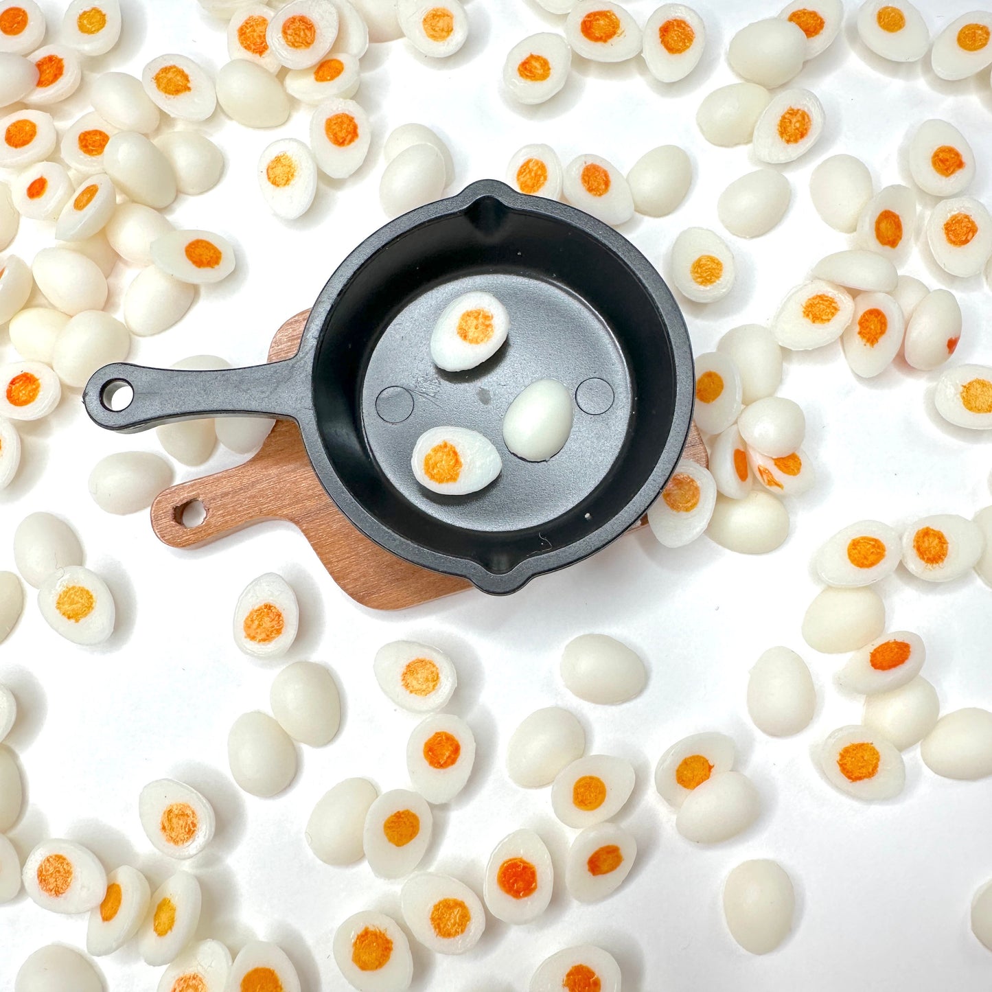 Tiny Sliced Hard Boiled Egg, Food Themed Cabochons (0.8cm x 0.9cm x 0.4cm)