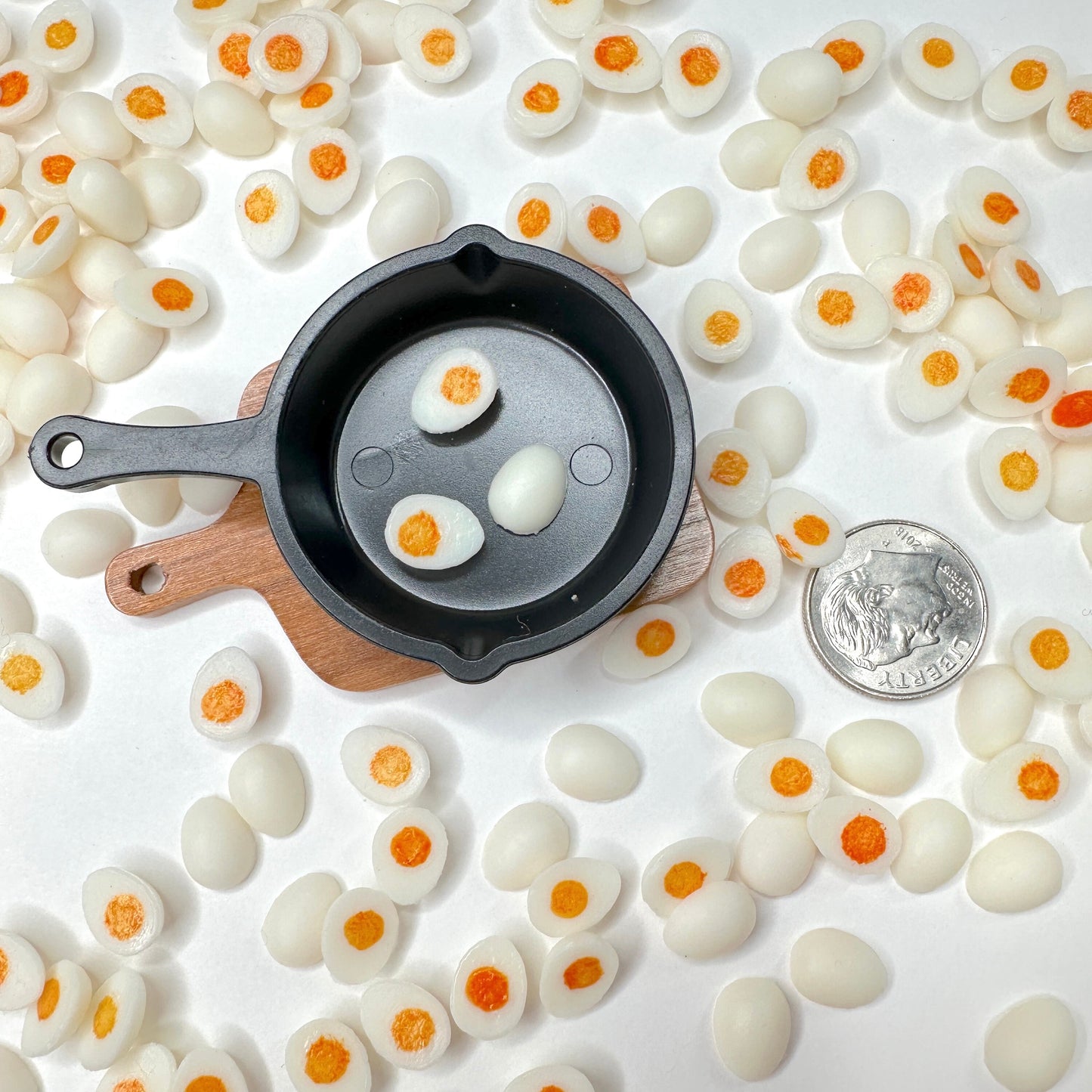 Tiny Sliced Hard Boiled Egg, Food Themed Cabochons (0.8cm x 0.9cm x 0.4cm)