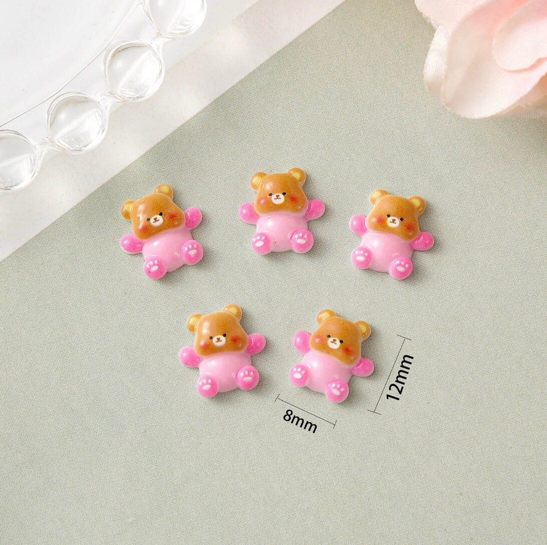 8MM x 12MM Colorful Teddy Bears 3D Nail Art Charms, Decoden, DIY Supplies, Mini Cabochon