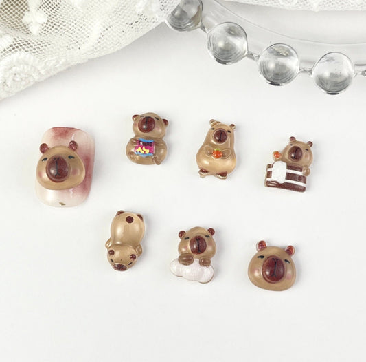 Cute Capybara, Animal Themed 3D Nail Art Charms, Decoden, DIY Supplies, Mini Cabochon