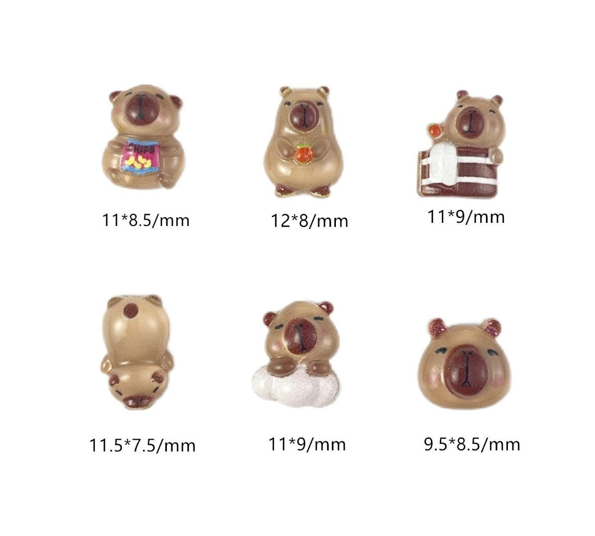 Cute Capybara, Animal Themed 3D Nail Art Charms, Decoden, DIY Supplies, Mini Cabochon