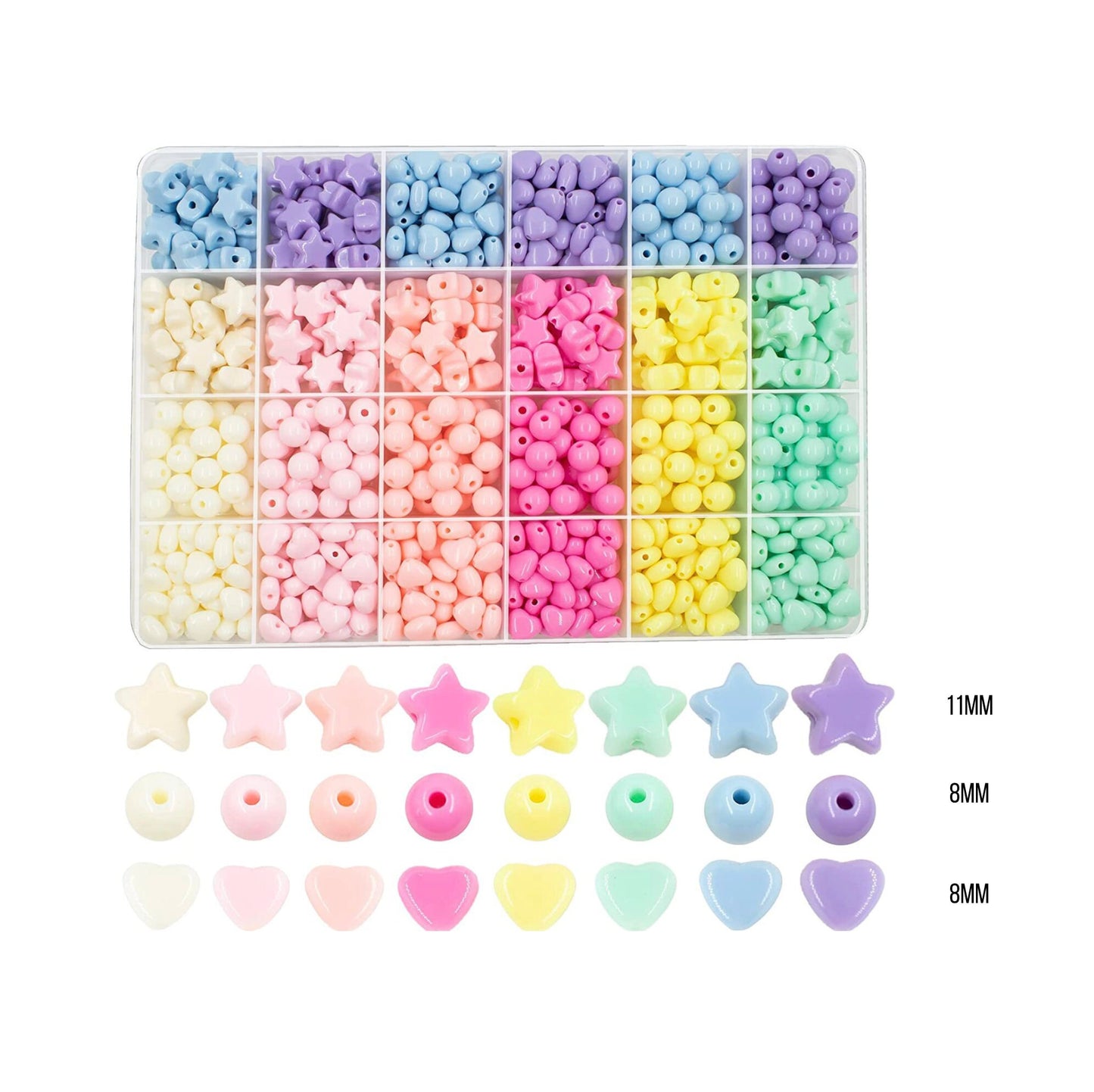 Rainbow Pastel Acrylic Star, Heart, Smiley, Round Bead Set, Kit