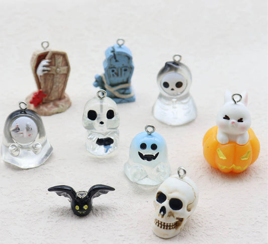 Resin Ancient Skull and Ghost, Halloween Themed Resin Charms