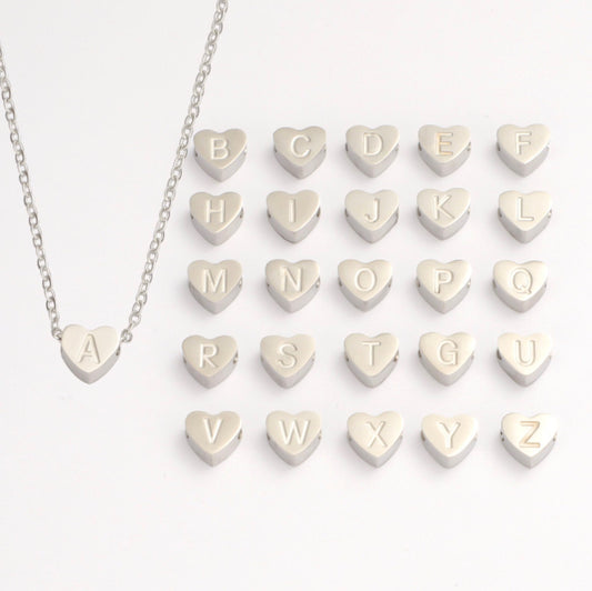 Individual Heart Shaped Titanium Alphabet Letter Charms (Comes with chain)