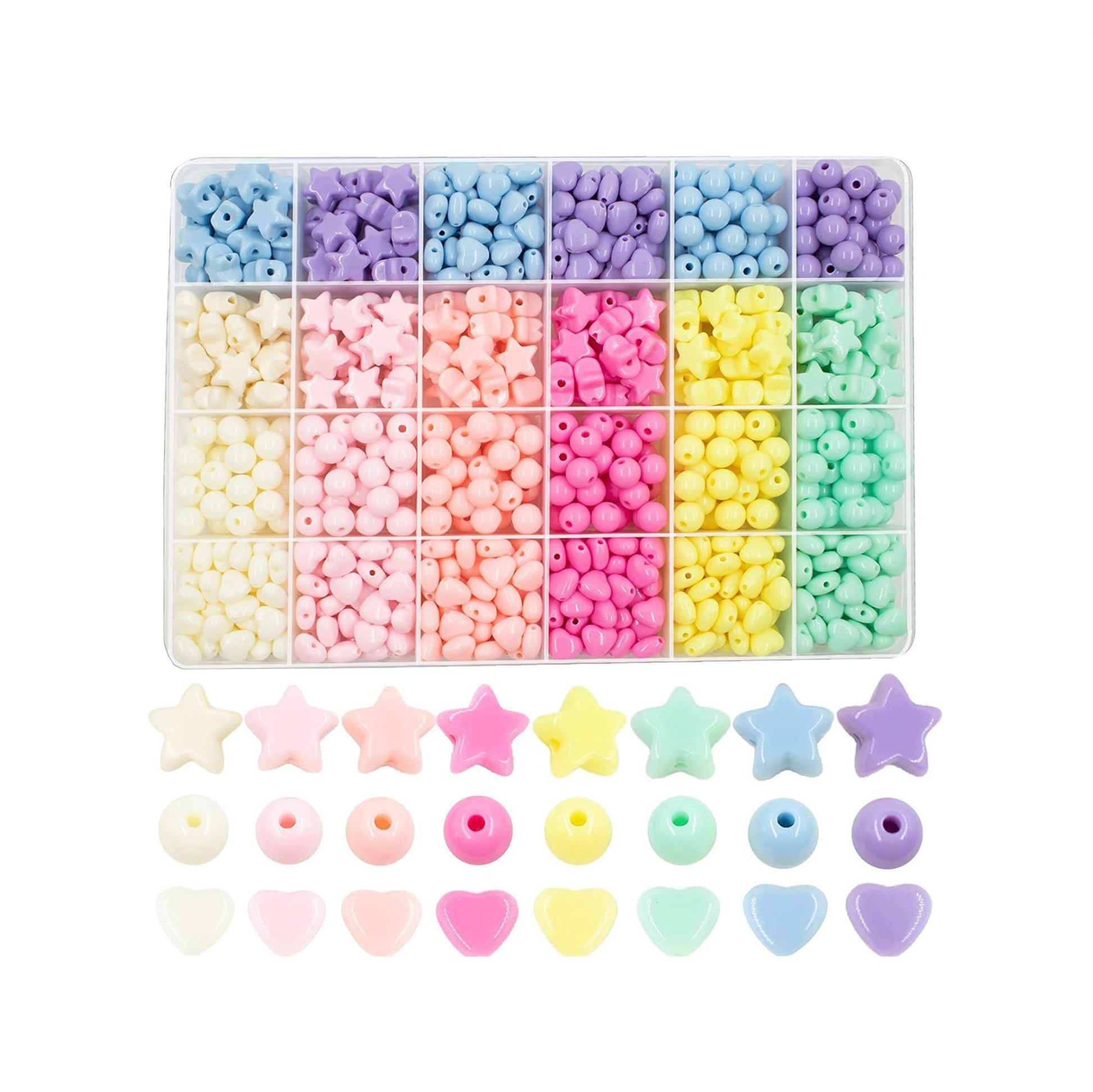 Rainbow Pastel Acrylic Star, Heart, Smiley, Round Bead Set, Kit